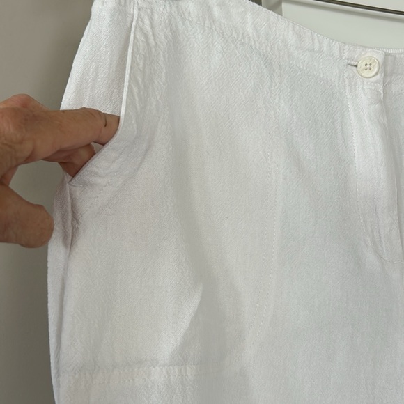 J Jill Solid White Linen/Rayon Crop Length Textured Pant 4 Pockets Elastic Waist - Picture 2 of 12